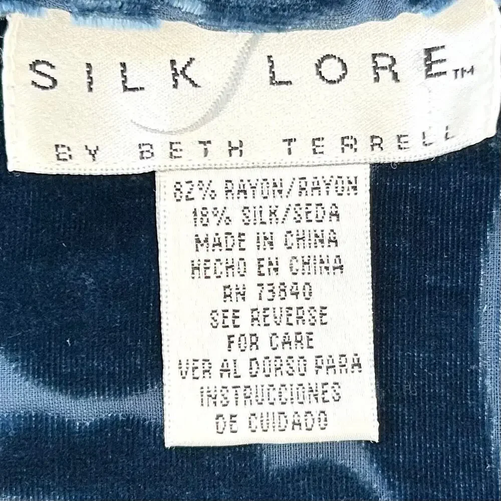 Silk Lore Vintage Blue Floral Velvet Burnout Semi-Sheer Rectangle Shawl Scarf